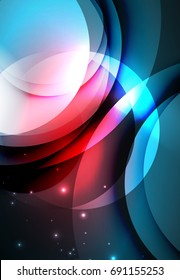 Vector digital illustration, glowing waves and circles