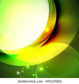 Vector digital illustration, glowing waves and circles