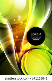 Vector digital illustration, glowing waves and circles