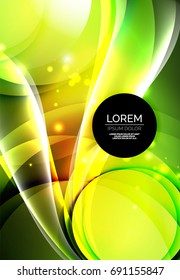 Vector digital illustration, glowing waves and circles