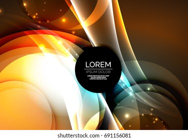 Vector digital illustration, glowing waves and circles