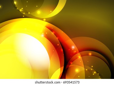 Vector digital illustration, glowing waves and circles
