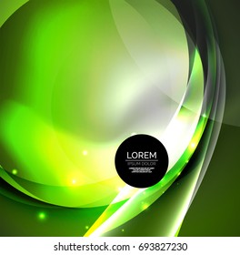 Vector digital illustration, glowing waves and circles