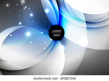 Vector digital illustration, glowing waves and circles