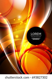 Vector digital illustration, glowing waves and circles