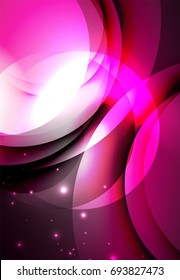 Vector digital illustration, glowing waves and circles