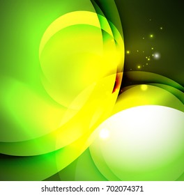 Vector digital illustration, glowing waves and circles
