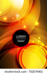 Vector digital illustration, glowing waves and circles