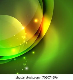 Vector digital illustration, glowing waves and circles