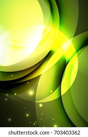 Ilustración digital vectorial, ondas y círculos brillantes