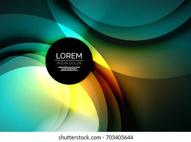 Vector digital illustration, glowing waves and circles