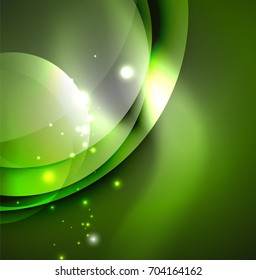 Vector digital illustration, glowing waves and circles