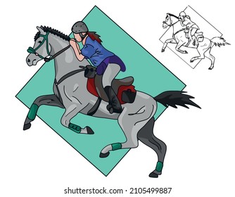 Vector digital illustration: Horse avatar head colorful and lineart set, ideal for coloring book