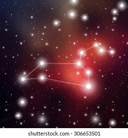Vector Digital Illustration of Lion Constellation in front of galactic background. Leo Zodiac Sign in Outer Space.