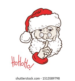 vector digital illustration of a smiling Santa Claus with raised finger.
