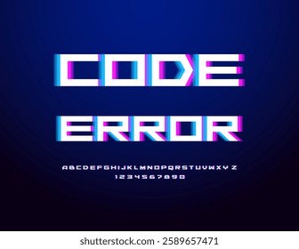 Vector Digital logo Code Error. Broken Effect Font. Defective set of Uppercase Alphabet Letters and Numbers.