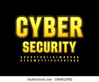 Vector digital logo Cyber Security. Bright creative Font. Set of Yellow Alphabet Letters and Numbers