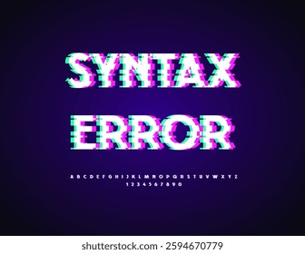 Vector Digital  logo Syntax Error. Glitched pixels Font. Set of Defective Uppercase Alphabet Letters and Numbers
