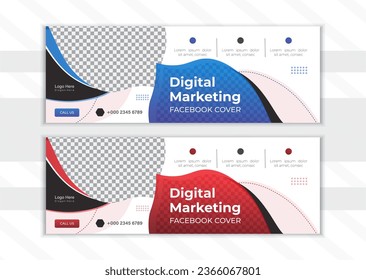 Vector digital marketing facebook cover banner design template white 2colors