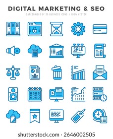 Vector Digital Marketing and SEO types icon set in Two Color style. vector illustration.