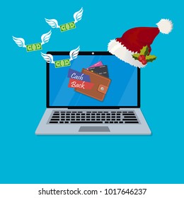 vector digital mobile wallet vector concept. laptop screen with wallet and credit cards. Internet banking or wireless money transfer concept