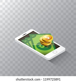 vector digital mobile wallet vector concept icon. smartphone screen with money on screen. vector Internet banking concept. wireless money transfer.