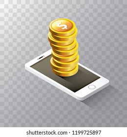 vector digital mobile wallet vector concept icon. smartphone screen with money on screen. vector Internet banking concept. wireless money transfer.