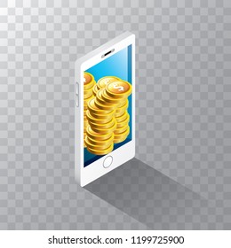 vector digital mobile wallet vector concept icon. smartphone screen with money on screen. vector Internet banking concept. wireless money transfer.