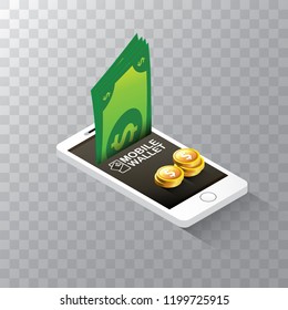 vector digital mobile wallet vector concept icon. smartphone screen with money on screen. vector Internet banking concept. wireless money transfer.