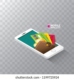 vector digital mobile wallet vector concept icon. smartphone screen with money on screen. vector Internet banking concept. wireless money transfer.