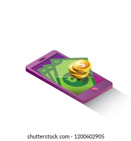 vector digital mobile wallet vector concept icon. smartphone screen with money on screen. vector Internet banking concept. wireless money transfer.