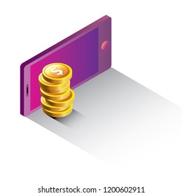 vector digital mobile wallet vector concept icon. smartphone screen with money on screen. vector Internet banking concept. wireless money transfer.