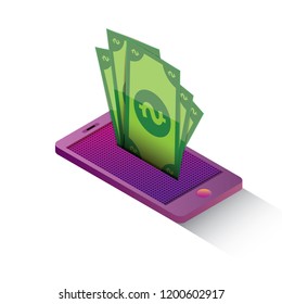 vector digital mobile wallet vector concept icon. smartphone screen with money on screen. vector Internet banking concept. wireless money transfer.