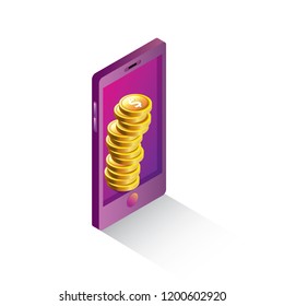 vector digital mobile wallet vector concept icon. smartphone screen with money on screen. vector Internet banking concept. wireless money transfer.