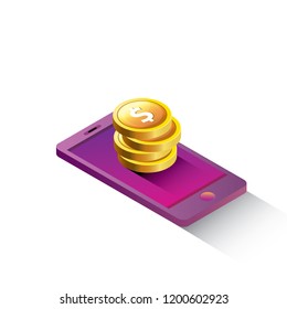 vector digital mobile wallet vector concept icon. smartphone screen with money on screen. vector Internet banking concept. wireless money transfer.