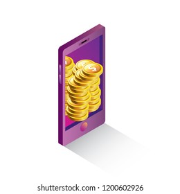 vector digital mobile wallet vector concept icon. smartphone screen with money on screen. vector Internet banking concept. wireless money transfer.