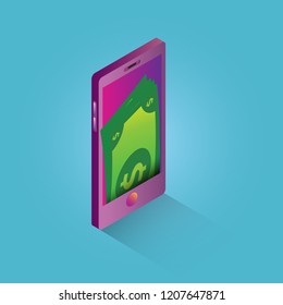 vector digital mobile wallet vector concept icon. smartphone screen with money on screen. vector Internet banking concept. wireless money transfer.