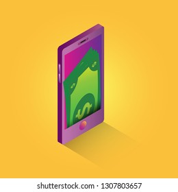 vector digital mobile wallet vector concept icon. smartphone screen with money on screen. vector Internet banking concept. wireless money transfer.