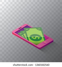 vector digital mobile wallet vector concept icon isolated on transparent background. smartphone screen with money on screen. vector Internet banking concept. wireless money transfer. 
