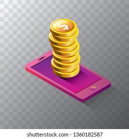 vector digital mobile wallet vector concept icon isolated on transparent background. smartphone screen with money on screen. vector Internet banking concept. wireless money transfer. 