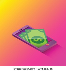 vector digital mobile wallet vector concept icon. smartphone screen with money on screen. vector Internet banking concept. wireless money transfer. 