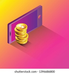 vector digital mobile wallet vector concept icon. smartphone screen with money on screen. vector Internet banking concept. wireless money transfer. 