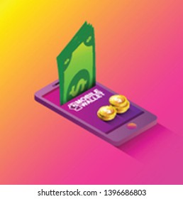 vector digital mobile wallet vector concept icon. smartphone screen with money on screen. vector Internet banking concept. wireless money transfer. 