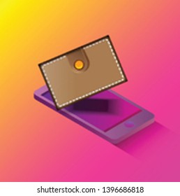 vector digital mobile wallet vector concept icon. smartphone screen with money on screen. vector Internet banking concept. wireless money transfer. 