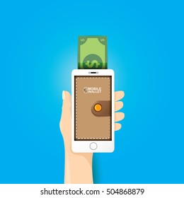 vector digital mobile wallet vector concept icon. smartphone screen with wallet and credit cards on screen. Internet banking concept. wireless money transfer.