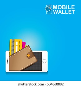 vector digital mobile wallet vector concept icon. smartphone screen with wallet and credit cards on screen. Internet banking concept. wireless money transfer.