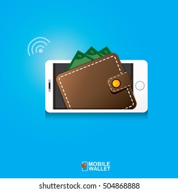 vector digital mobile wallet vector concept icon. smartphone screen with wallet and credit cards on screen. Internet banking concept. wireless money transfer.