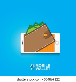 vector digital mobile wallet vector concept icon. smartphone screen with wallet and credit cards on screen. Internet banking concept. wireless money transfer.