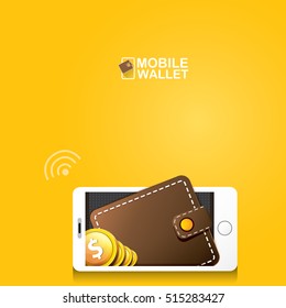 vector digital mobile wallet vector concept icon. smartphone screen with wallet and credit cards on screen. Internet banking concept. wireless money transfer.