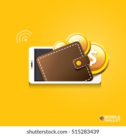 vector digital mobile wallet vector concept icon. smartphone screen with wallet and credit cards on screen. Internet banking concept. wireless money transfer.